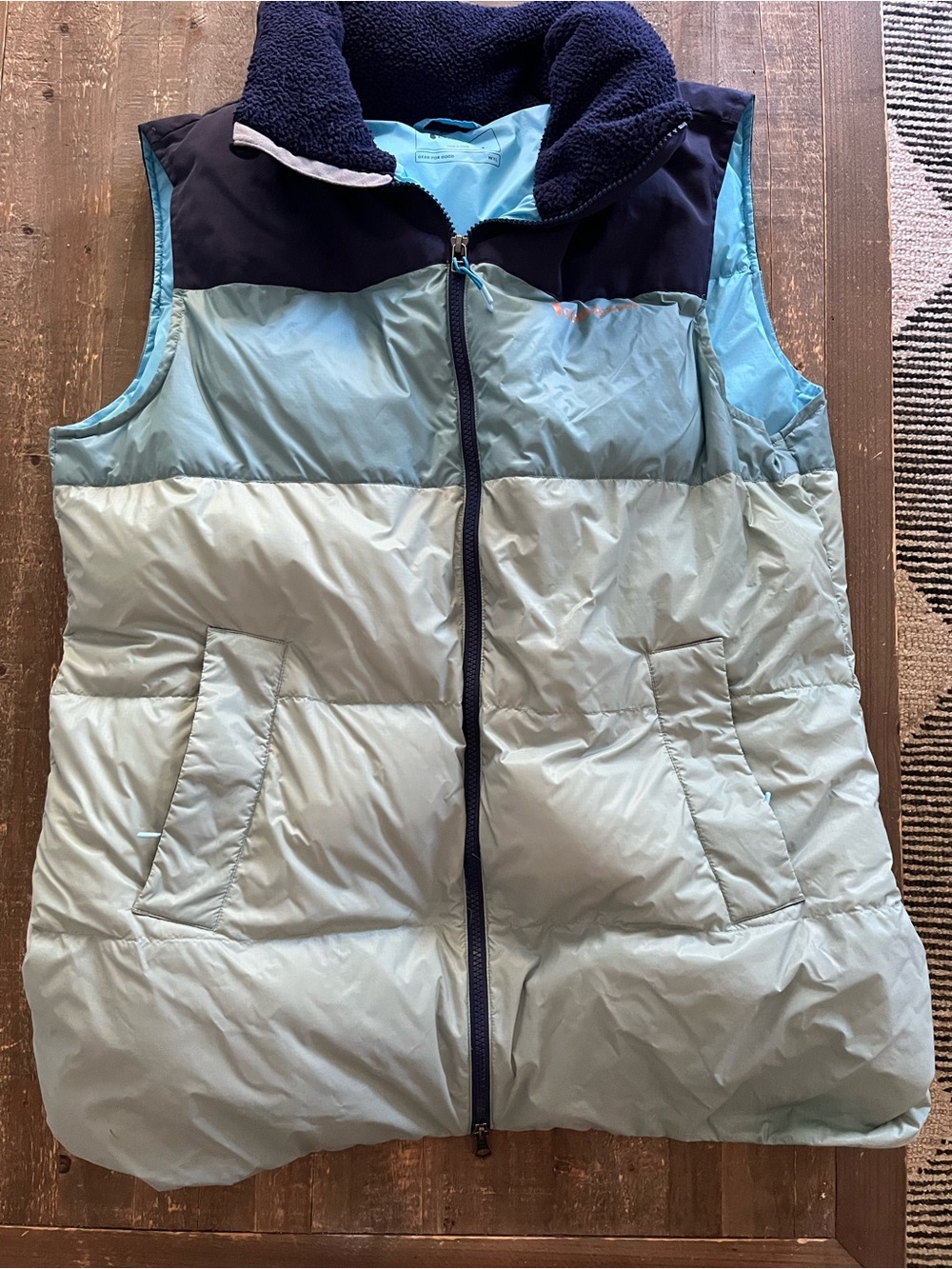 cotopaxi Light Blue and Navy Colorblock Puffer Vest
